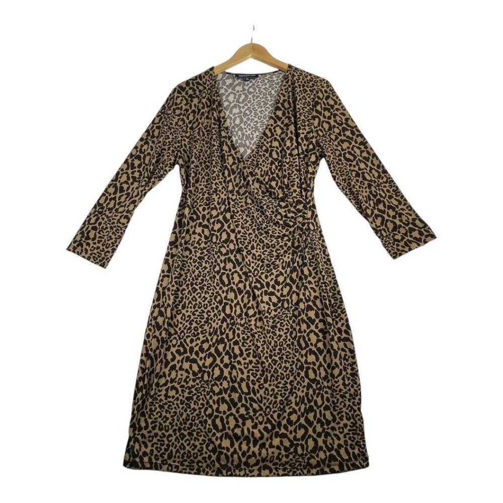 Jones New York 3/4 Sleeve Animal Print Dress size Large Brown/Black